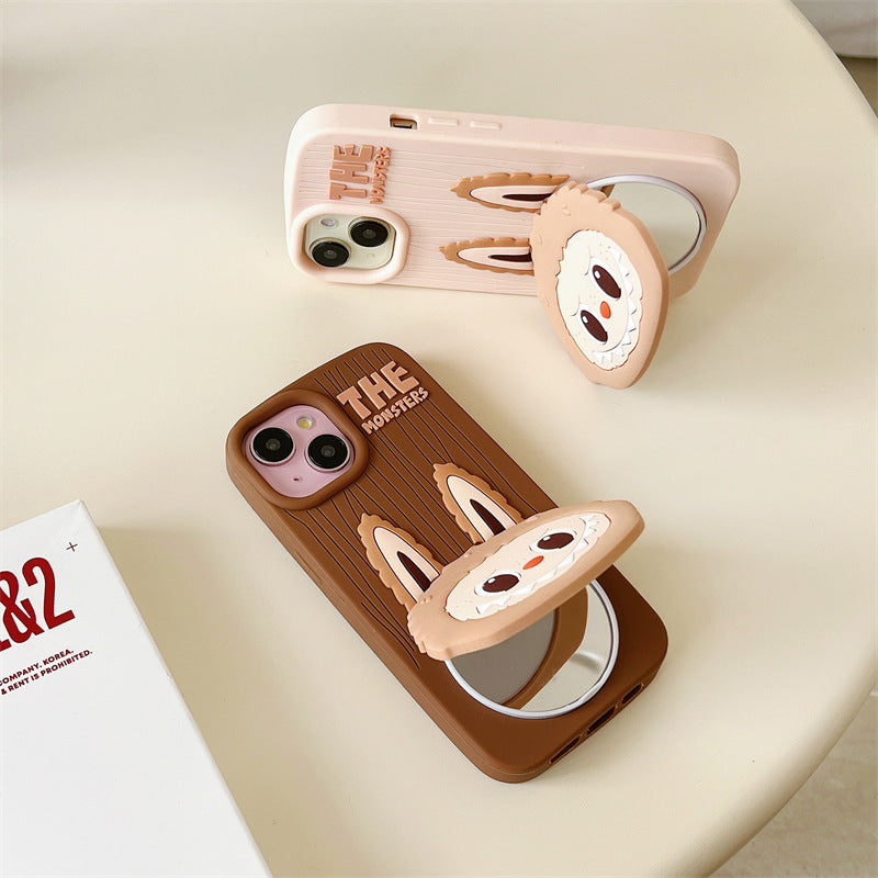 Cartoon Cute Labubu Flip Mirror iPhone 16 Case Apple 15 Compatible 14 Pro Max Case