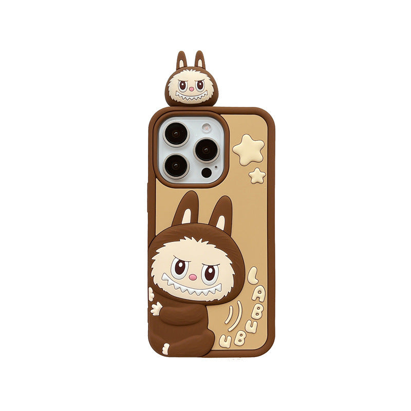 Compatible iPhone 16 Case Cartoon Lying Stand Labubu Silicone Apple 16 Pro Max Protective Cover