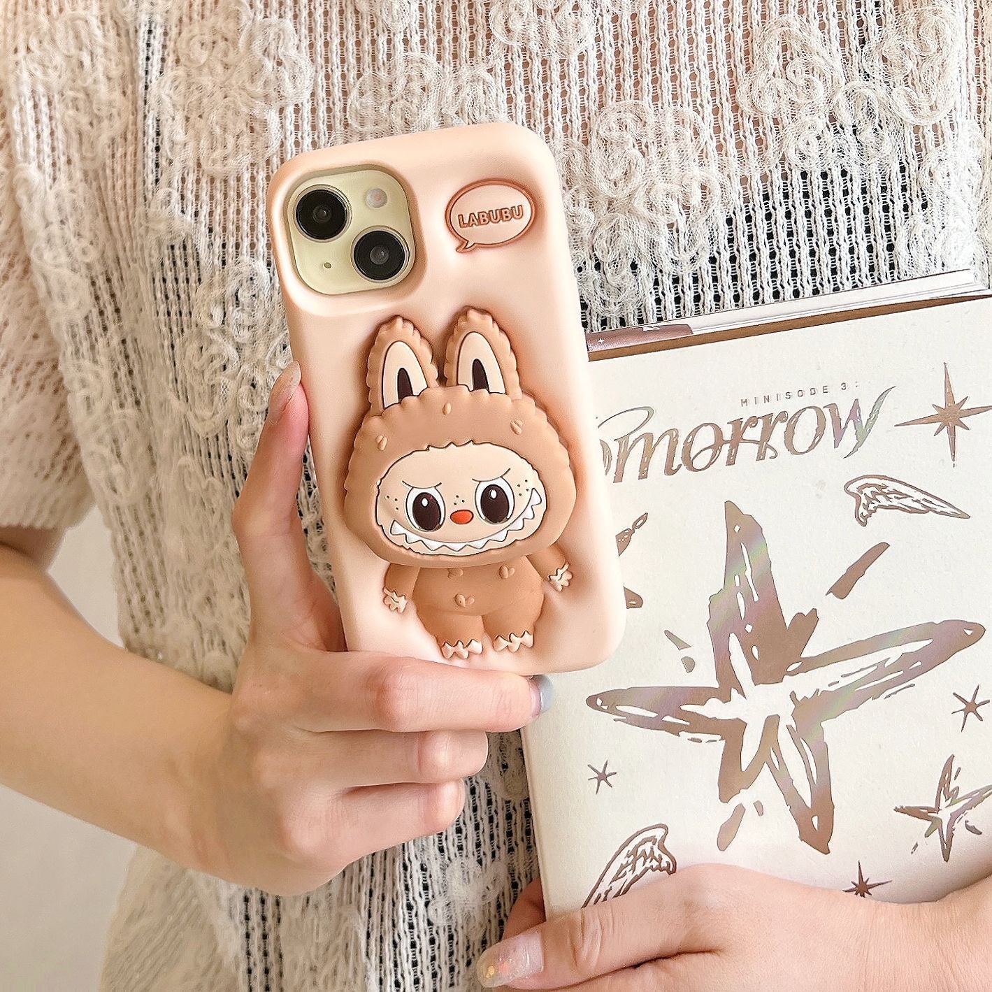 Cartoon Stand Labubu iPhone 14/13 Compatible 12/11 Apple 16/15 Pro Max Phone Case XR Cover