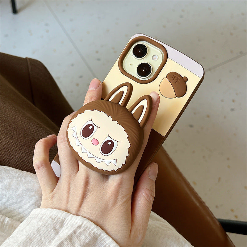 Compatible iPhone 16 Case Cartoon Lying Stand Labubu Silicone Apple 16 Pro Max Protective Cover