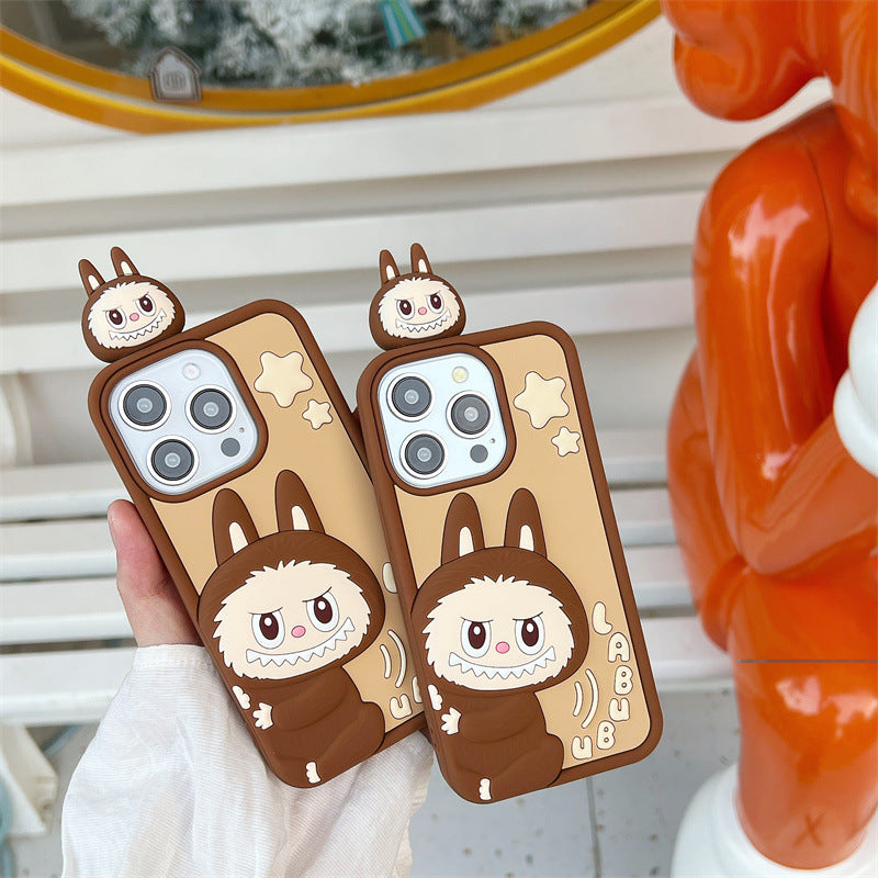 Compatible iPhone 16 Case Cartoon Lying Stand Labubu Silicone Apple 16 Pro Max Protective Cover