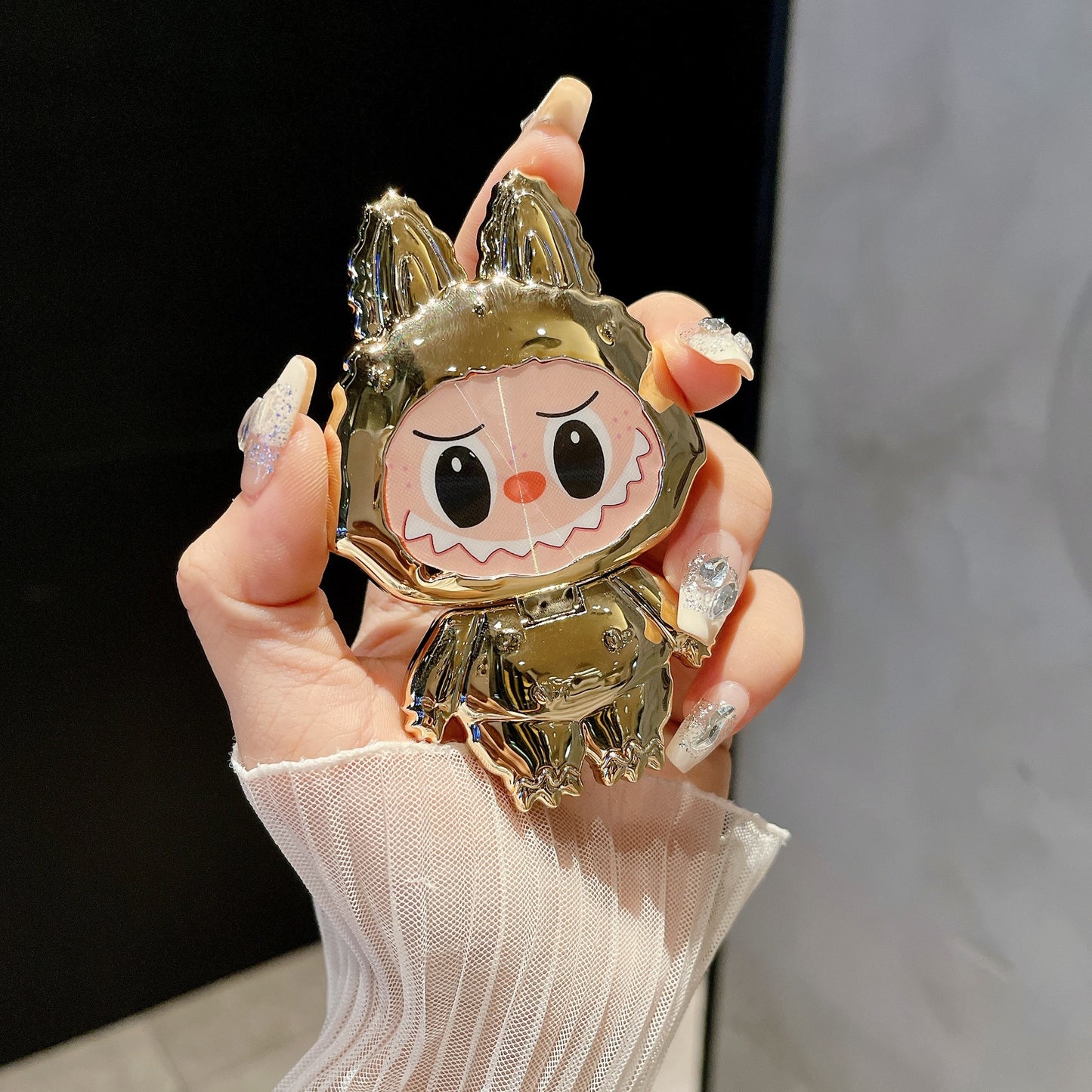 Cartoon Labubu Makeup Mirror Back Sticker Phone Stand New Horizontal and Vertical Support Desktop Phone Case Stand for Women
