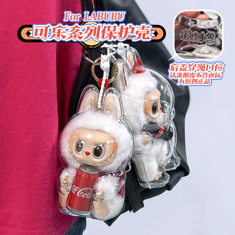 Labubu Transparent Protective Case Keychain | Cute Figure Bag Pendant | Collectible Toy Cover