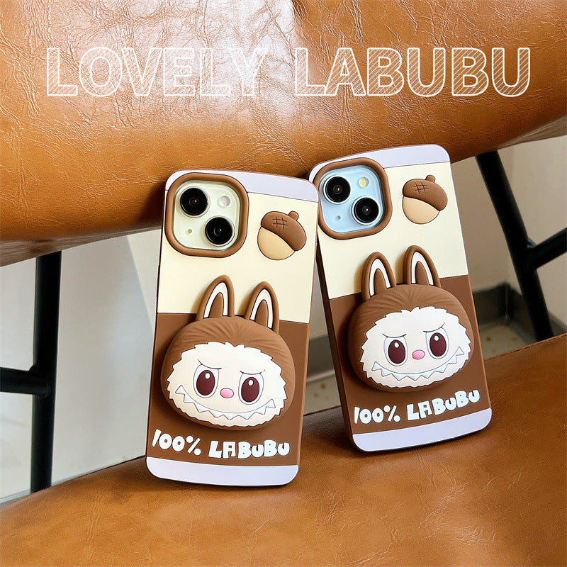 Compatible iPhone 16 Case Cartoon Lying Stand Labubu Silicone Apple 16 Pro Max Protective Cover