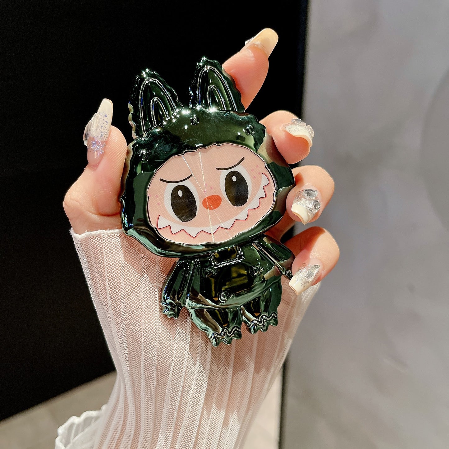 Cartoon Labubu Makeup Mirror Back Sticker Phone Stand New Horizontal and Vertical Support Desktop Phone Case Stand for Women