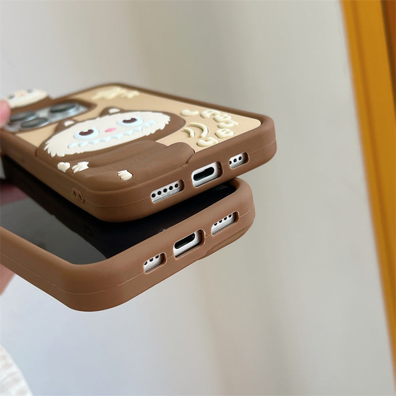 Compatible iPhone 16 Case Cartoon Lying Stand Labubu Silicone Apple 16 Pro Max Protective Cover