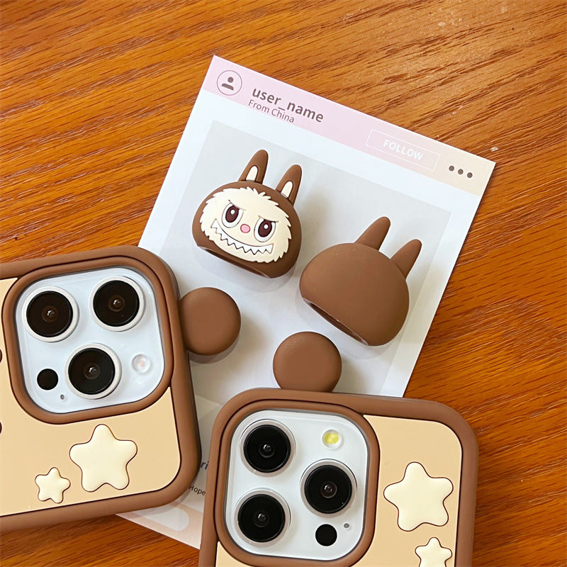 Compatible iPhone 16 Case Cartoon Lying Stand Labubu Silicone Apple 16 Pro Max Protective Cover