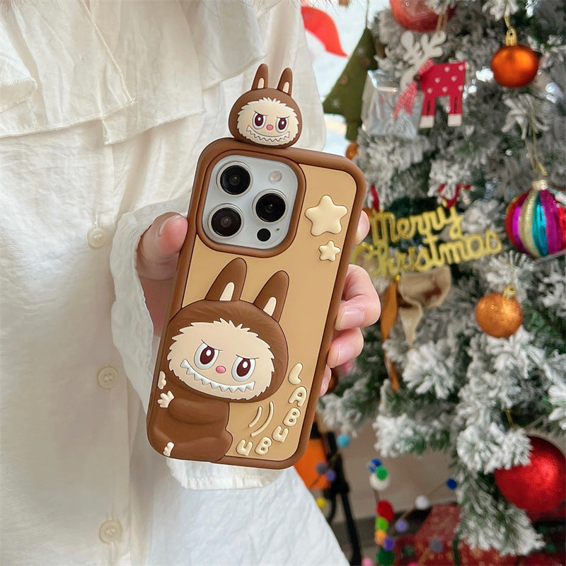 Compatible iPhone 16 Case Cartoon Lying Stand Labubu Silicone Apple 16 Pro Max Protective Cover