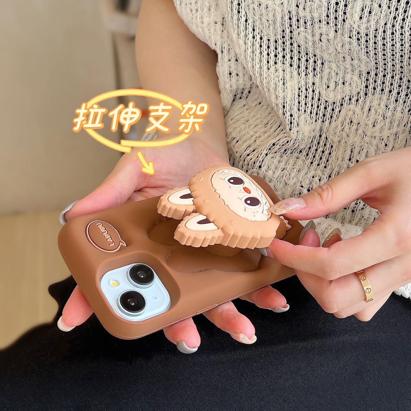 Cartoon Stand Labubu iPhone 14/13 Compatible 12/11 Apple 16/15 Pro Max Phone Case XR Cover