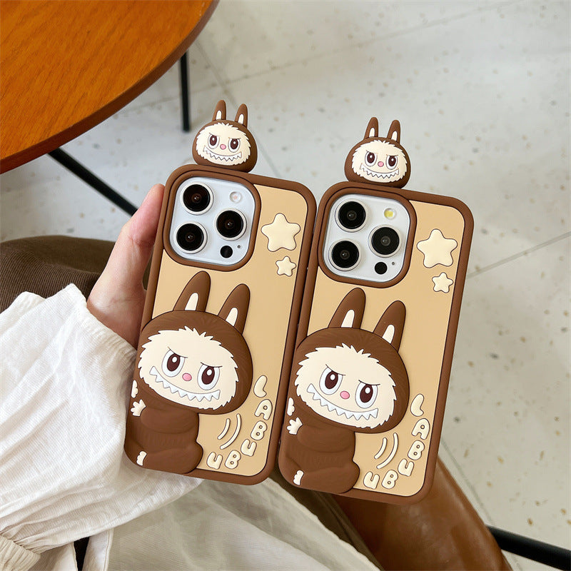 Compatible iPhone 16 Case Cartoon Lying Stand Labubu Silicone Apple 16 Pro Max Protective Cover