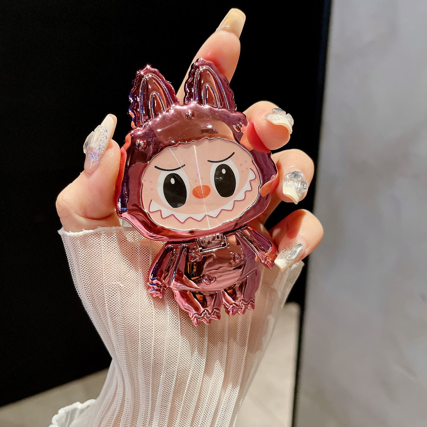 Cartoon Labubu Makeup Mirror Back Sticker Phone Stand New Horizontal and Vertical Support Desktop Phone Case Stand for Women