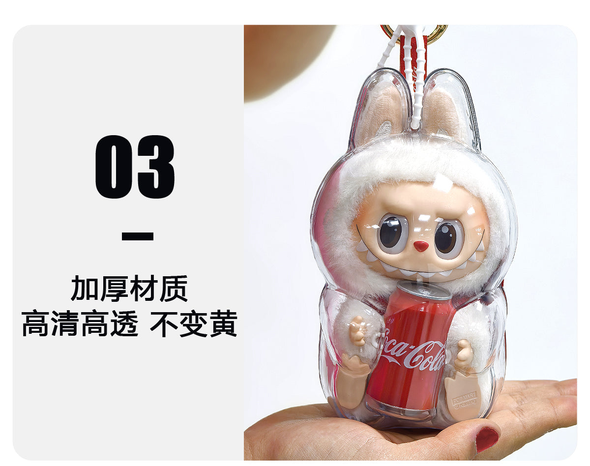 Labubu Transparent Protective Case Keychain | Cute Figure Bag Pendant | Collectible Toy Cover