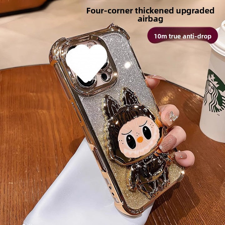 Labubu Stand Compatible with Huawei Phone Case with Makeup Mirror Full Coverage Anti-drop Women's Wholesale Free Shipping