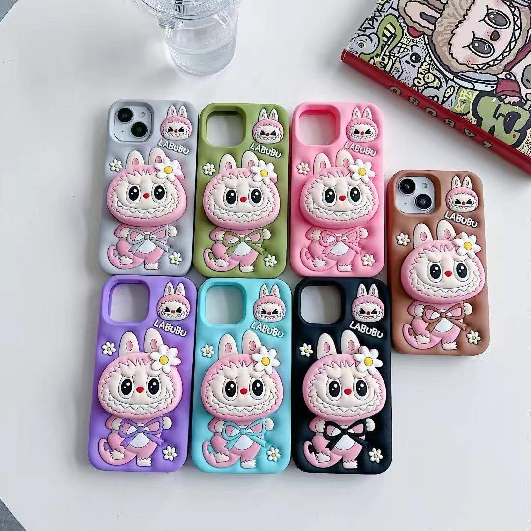 New Cute Labubu iPhone 16 Apple 17 Airbag Stand Silicone 15ca Cross-Border Trendy Brand 11 Phone Case
