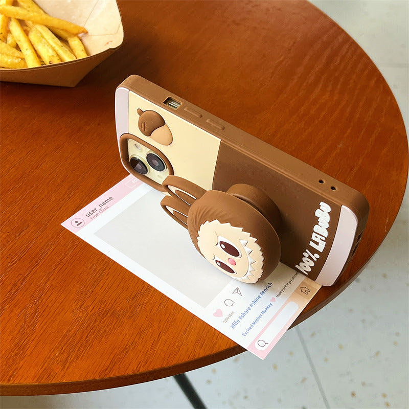 Compatible iPhone 16 Case Cartoon Lying Stand Labubu Silicone Apple 16 Pro Max Protective Cover