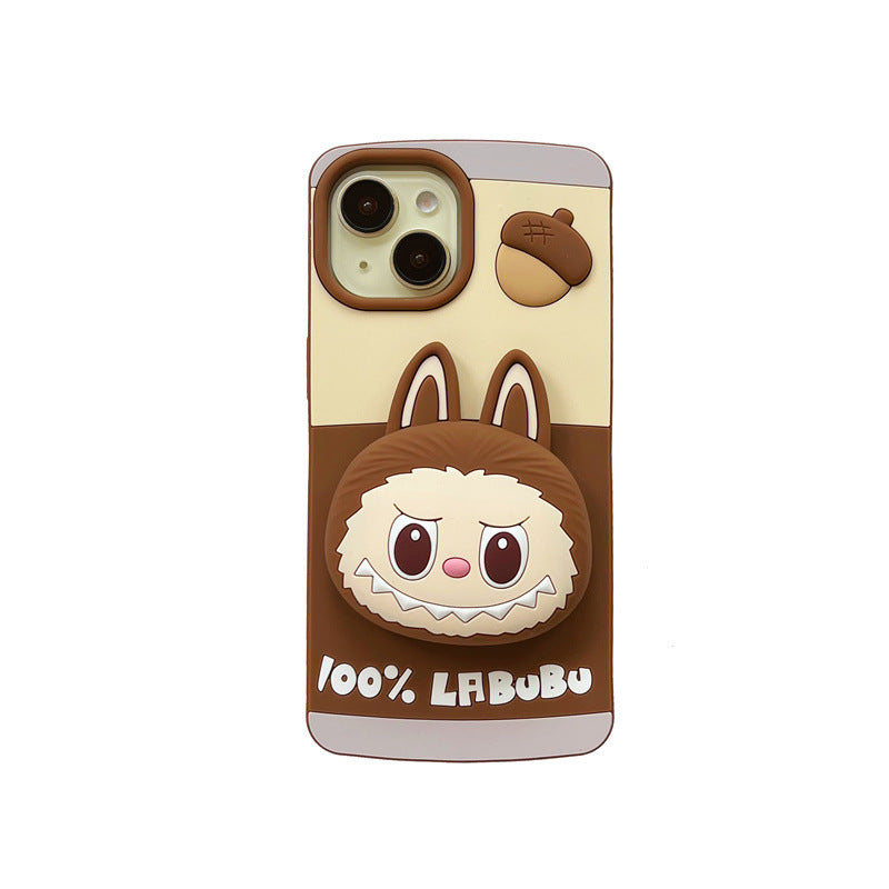 Compatible iPhone 16 Case Cartoon Lying Stand Labubu Silicone Apple 16 Pro Max Protective Cover