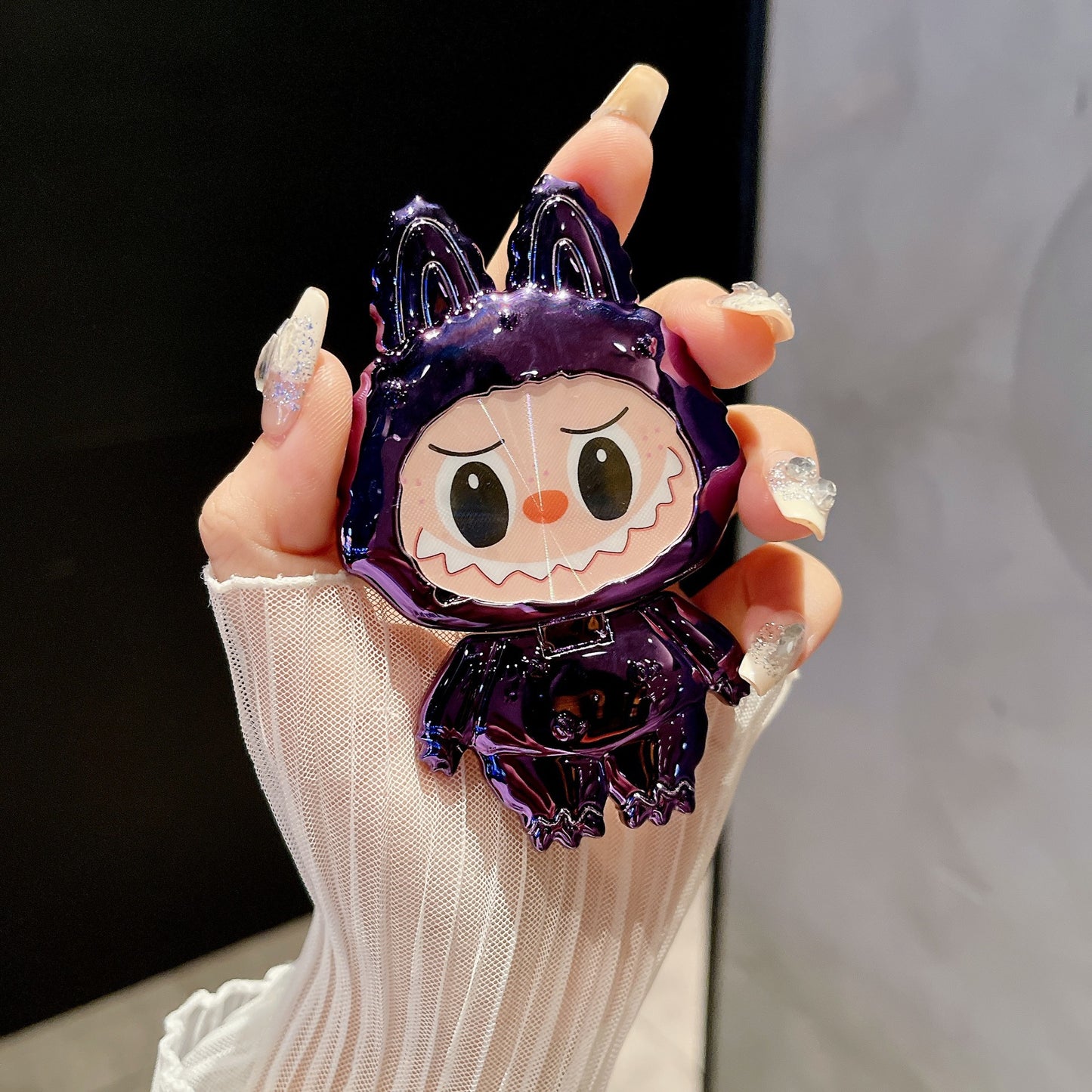 Cartoon Labubu Makeup Mirror Back Sticker Phone Stand New Horizontal and Vertical Support Desktop Phone Case Stand for Women