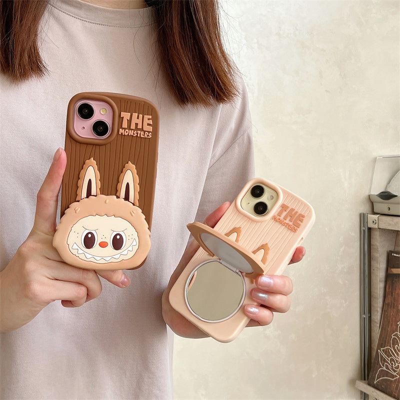Cartoon Cute Labubu Flip Mirror iPhone 16 Case Apple 15 Compatible 14 Pro Max Case