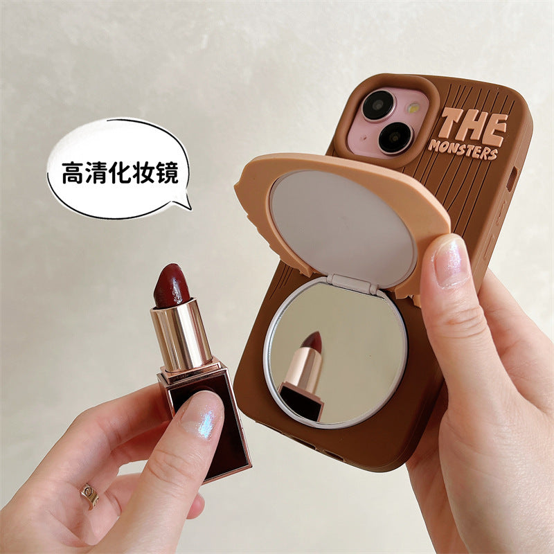 Cartoon Cute Labubu Flip Mirror iPhone 16 Case Apple 15 Compatible 14 Pro Max Case