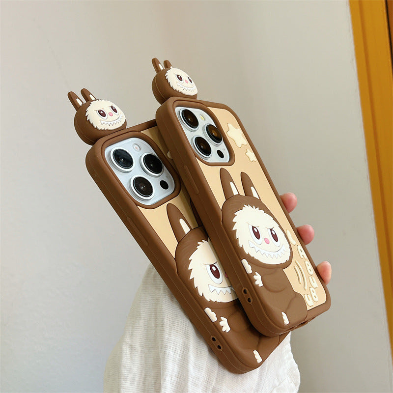 Compatible iPhone 16 Case Cartoon Lying Stand Labubu Silicone Apple 16 Pro Max Protective Cover
