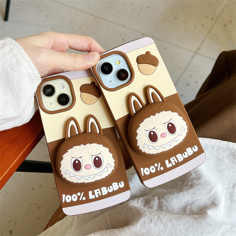 Compatible iPhone 16 Case Cartoon Lying Stand Labubu Silicone Apple 16 Pro Max Protective Cover
