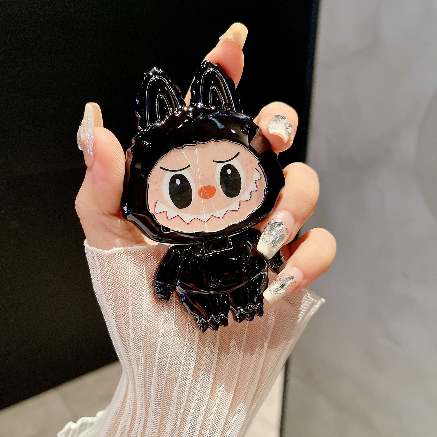 Cartoon Labubu Makeup Mirror Back Sticker Phone Stand New Horizontal and Vertical Support Desktop Phone Case Stand for Women