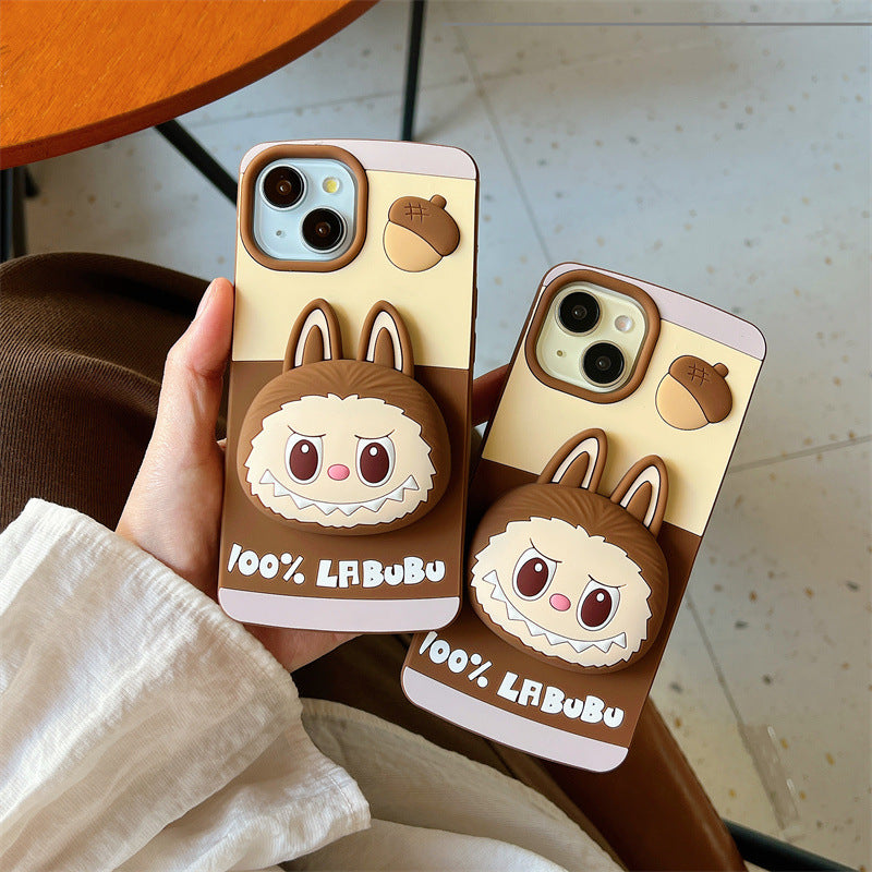 Compatible iPhone 16 Case Cartoon Lying Stand Labubu Silicone Apple 16 Pro Max Protective Cover
