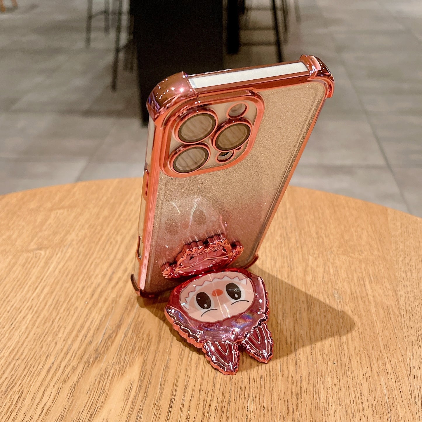 Cartoon Labubu Makeup Mirror Back Sticker Phone Stand New Horizontal and Vertical Support Desktop Phone Case Stand for Women