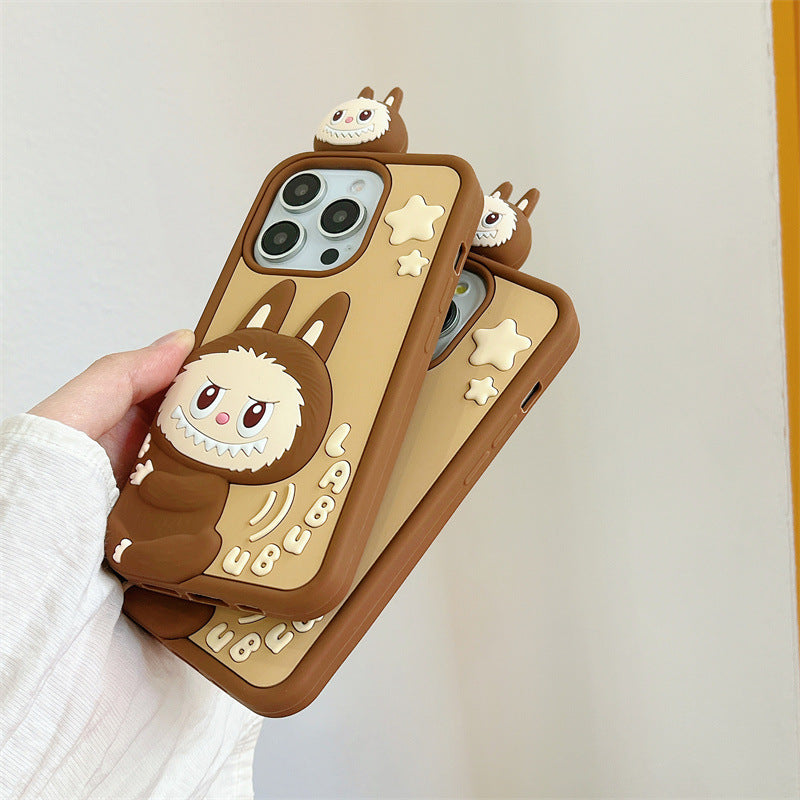 Compatible iPhone 16 Case Cartoon Lying Stand Labubu Silicone Apple 16 Pro Max Protective Cover