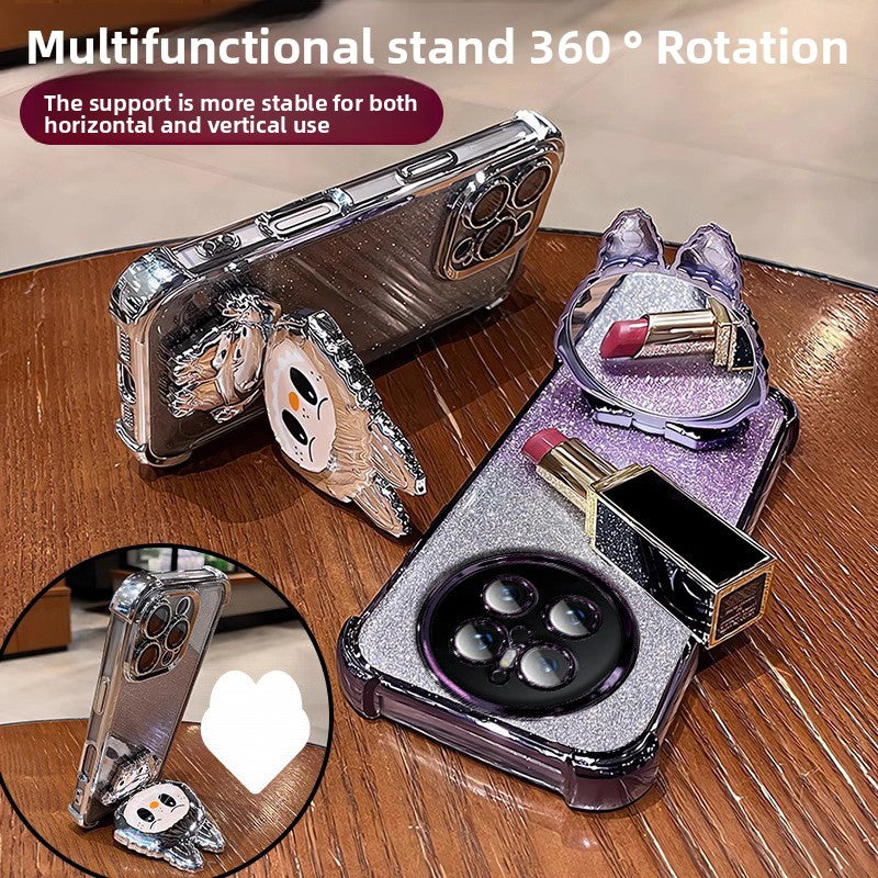 Labubu Stand Compatible with Huawei Phone Case with Makeup Mirror Full Coverage Anti-drop Women's Wholesale Free Shipping