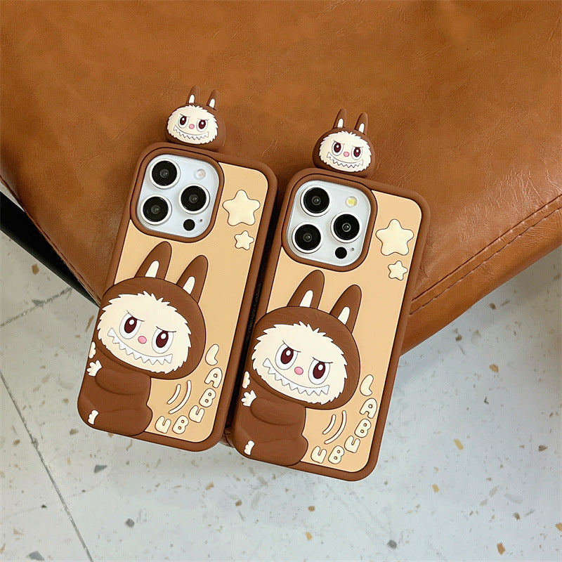Compatible iPhone 16 Case Cartoon Lying Stand Labubu Silicone Apple 16 Pro Max Protective Cover