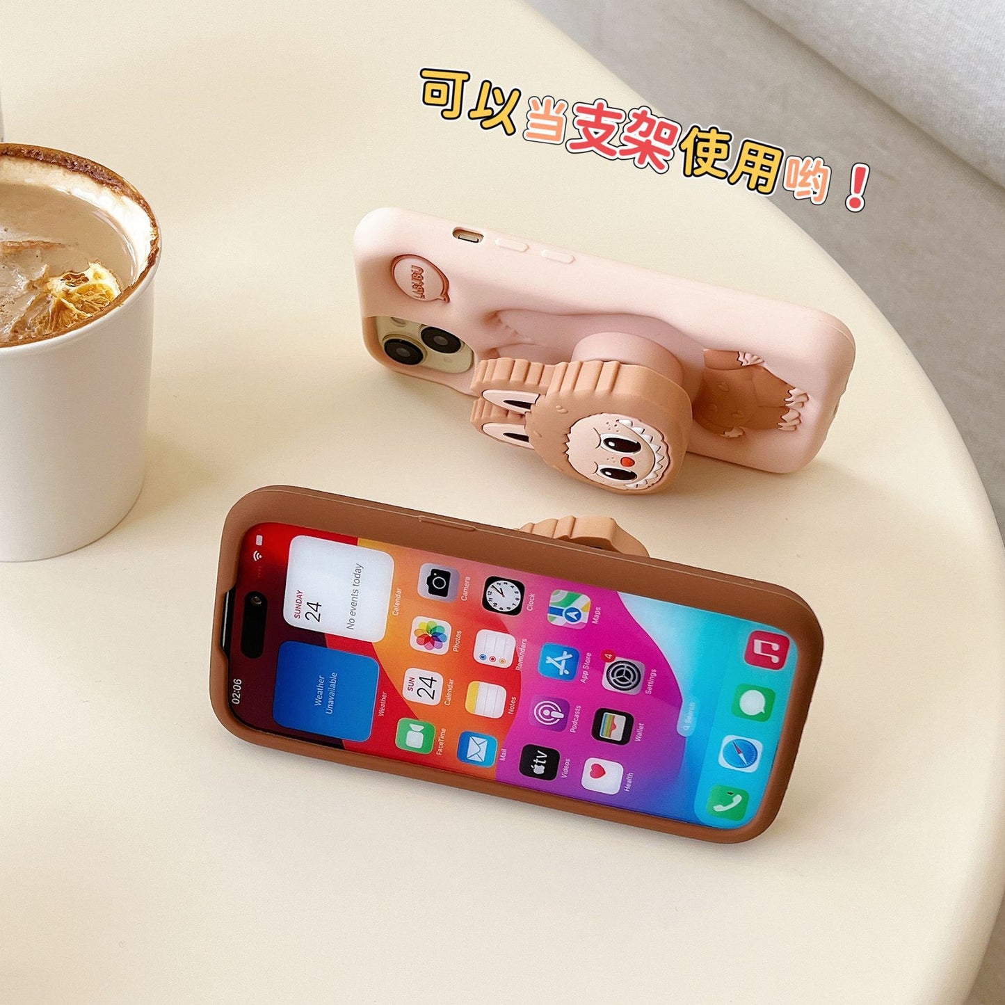 Cartoon Stand Labubu iPhone 14/13 Compatible 12/11 Apple 16/15 Pro Max Phone Case XR Cover