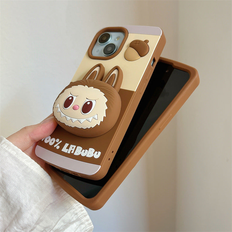 Compatible iPhone 16 Case Cartoon Lying Stand Labubu Silicone Apple 16 Pro Max Protective Cover