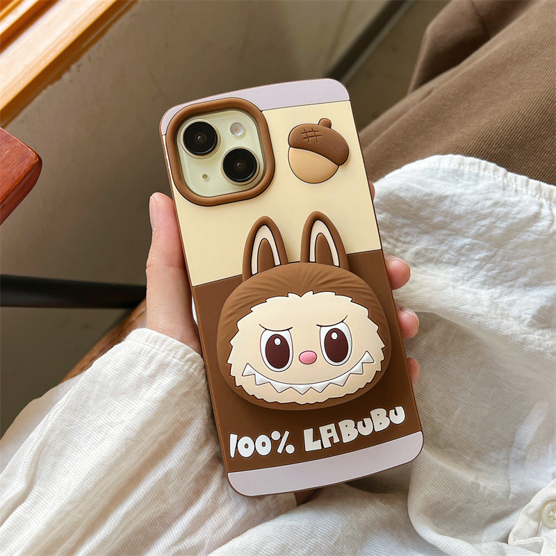 Compatible iPhone 16 Case Cartoon Lying Stand Labubu Silicone Apple 16 Pro Max Protective Cover