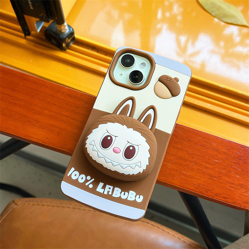 Compatible iPhone 16 Case Cartoon Lying Stand Labubu Silicone Apple 16 Pro Max Protective Cover