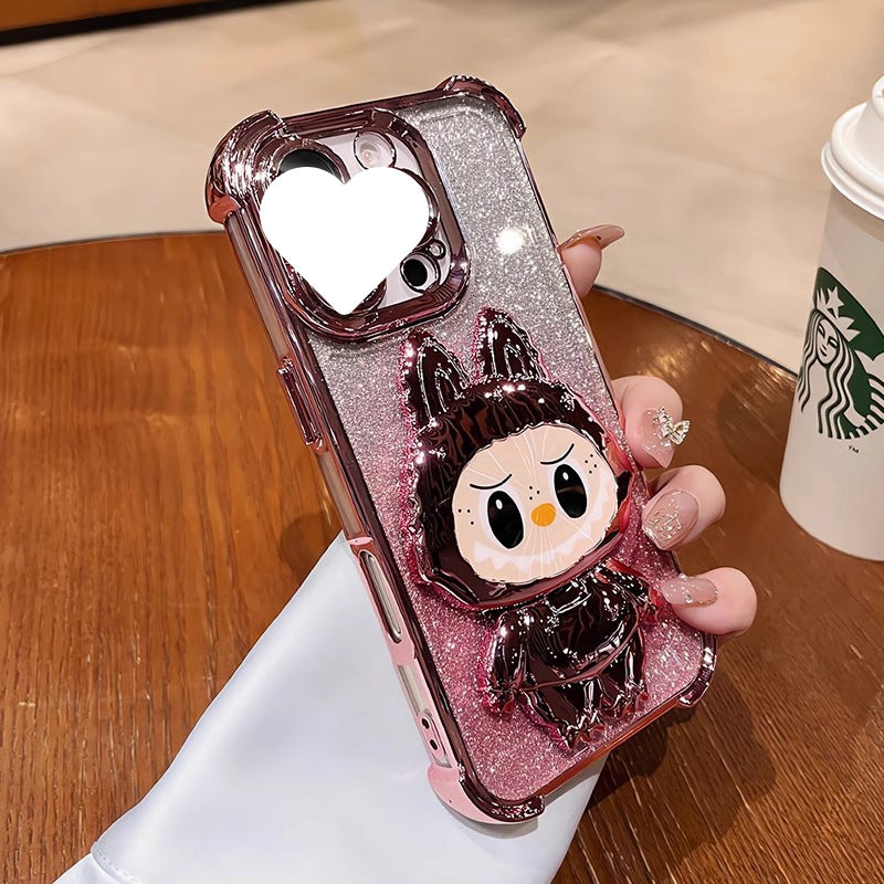 Labubu Stand Compatible with Huawei Phone Case with Makeup Mirror Full Coverage Anti-drop Women's Wholesale Free Shipping