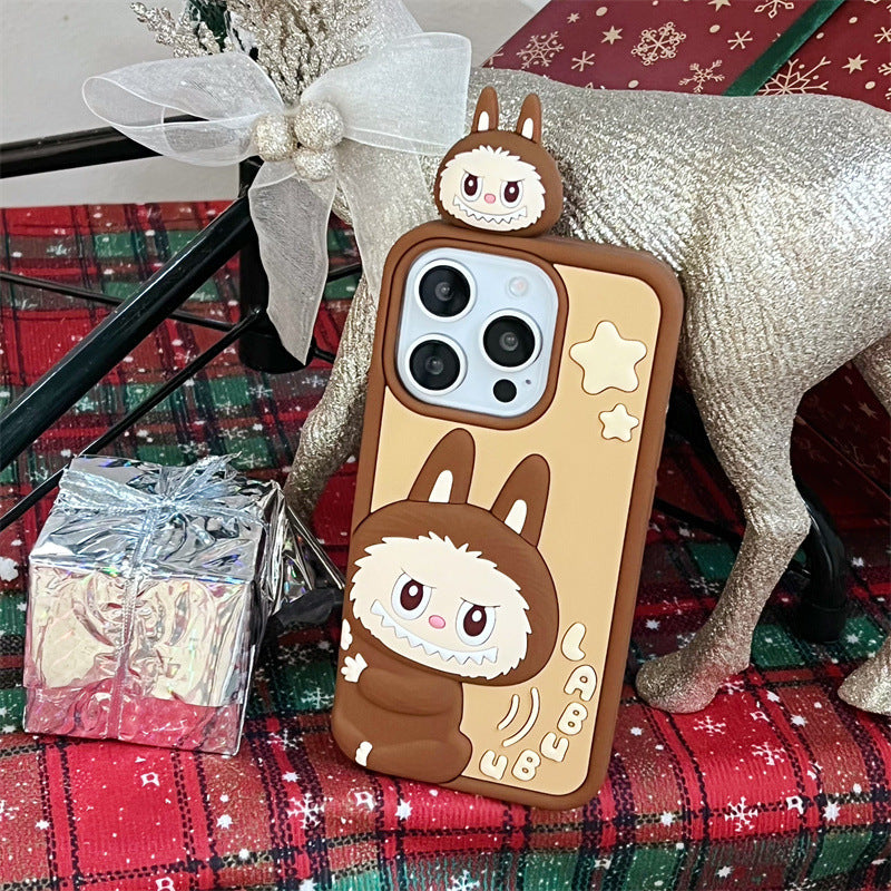 Compatible iPhone 16 Case Cartoon Lying Stand Labubu Silicone Apple 16 Pro Max Protective Cover