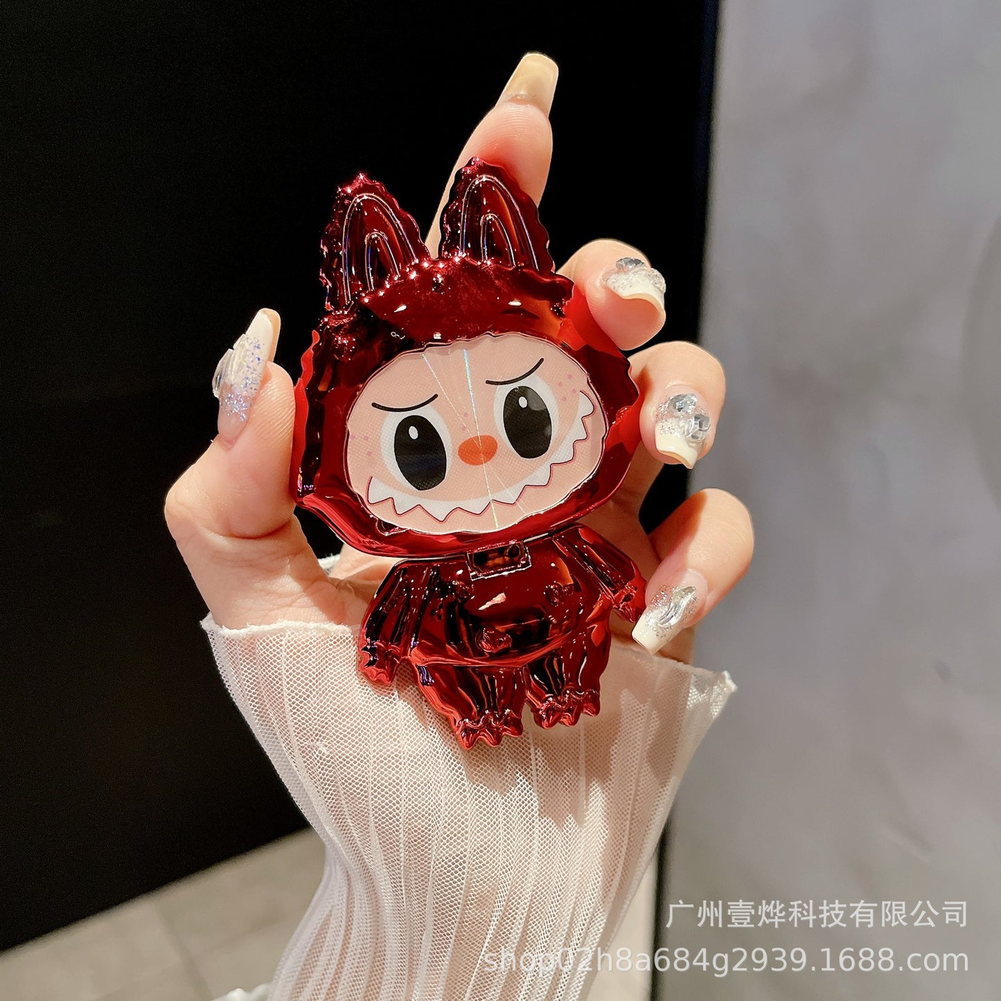 Cartoon Labubu Makeup Mirror Back Sticker Phone Stand New Horizontal and Vertical Support Desktop Phone Case Stand for Women