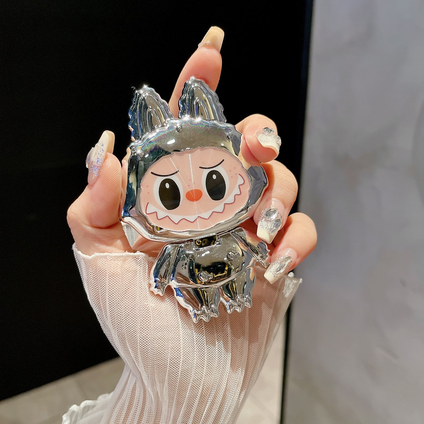 Cartoon Labubu Makeup Mirror Back Sticker Phone Stand New Horizontal and Vertical Support Desktop Phone Case Stand for Women