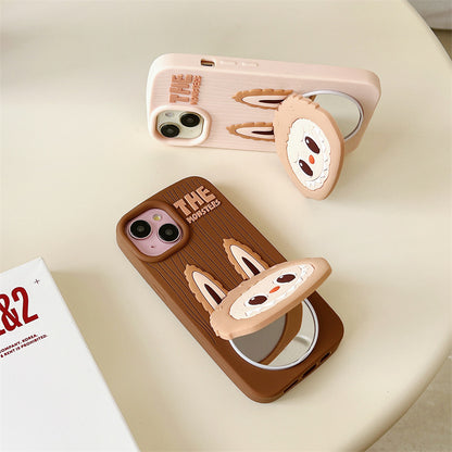Cartoon Cute Labubu Flip Mirror iPhone 16 Case Apple 15 Compatible 14 Pro Max Case