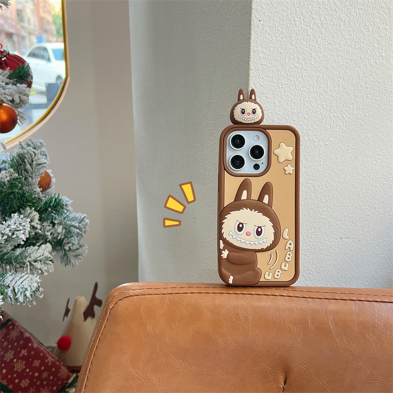 Compatible iPhone 16 Case Cartoon Lying Stand Labubu Silicone Apple 16 Pro Max Protective Cover