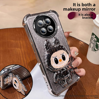 Labubu Stand Compatible with Huawei Phone Case with Makeup Mirror Full Coverage Anti-drop Women's Wholesale Free Shipping