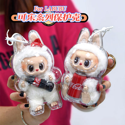 Labubu Transparent Protective Case Keychain | Cute Figure Bag Pendant | Collectible Toy Cover