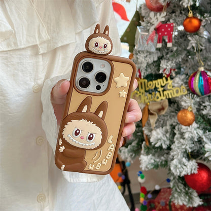 Compatible iPhone 16 Case Cartoon Lying Stand Labubu Silicone Apple 16 Pro Max Protective Cover