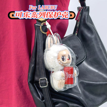 Labubu Transparent Protective Case Keychain | Cute Figure Bag Pendant | Collectible Toy Cover