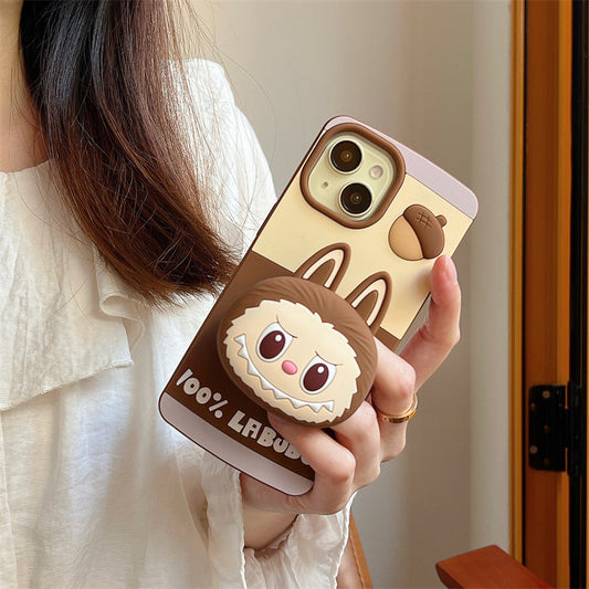 Compatible iPhone 16 Case Cartoon Lying Stand Labubu Silicone Apple 16 Pro Max Protective Cover