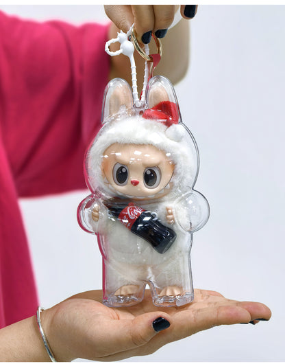 Labubu Transparent Protective Case Keychain | Cute Figure Bag Pendant | Collectible Toy Cover