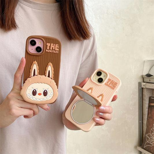 Cartoon Cute Labubu Flip Mirror iPhone 16 Case Apple 15 Compatible 14 Pro Max Case