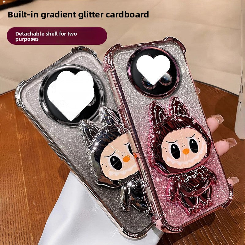 Labubu Stand Compatible with Huawei Phone Case with Makeup Mirror Full Coverage Anti-drop Women's Wholesale Free Shipping