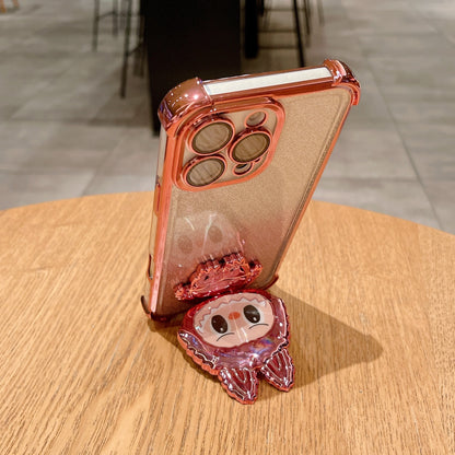 Cartoon Labubu Makeup Mirror Back Sticker Phone Stand New Horizontal and Vertical Support Desktop Phone Case Stand for Women